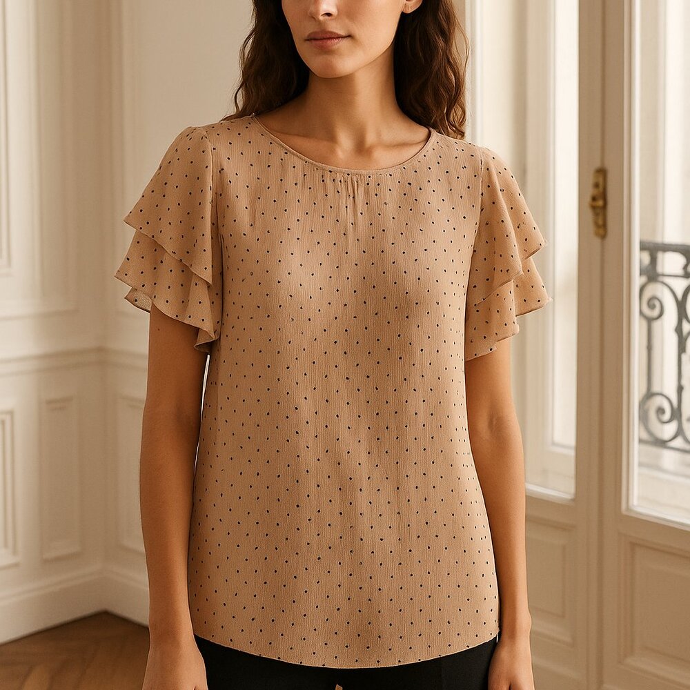 Adrianna Papell Pale Pink Polka Dot‎ Ruffle Sleeve Top -- Size XL